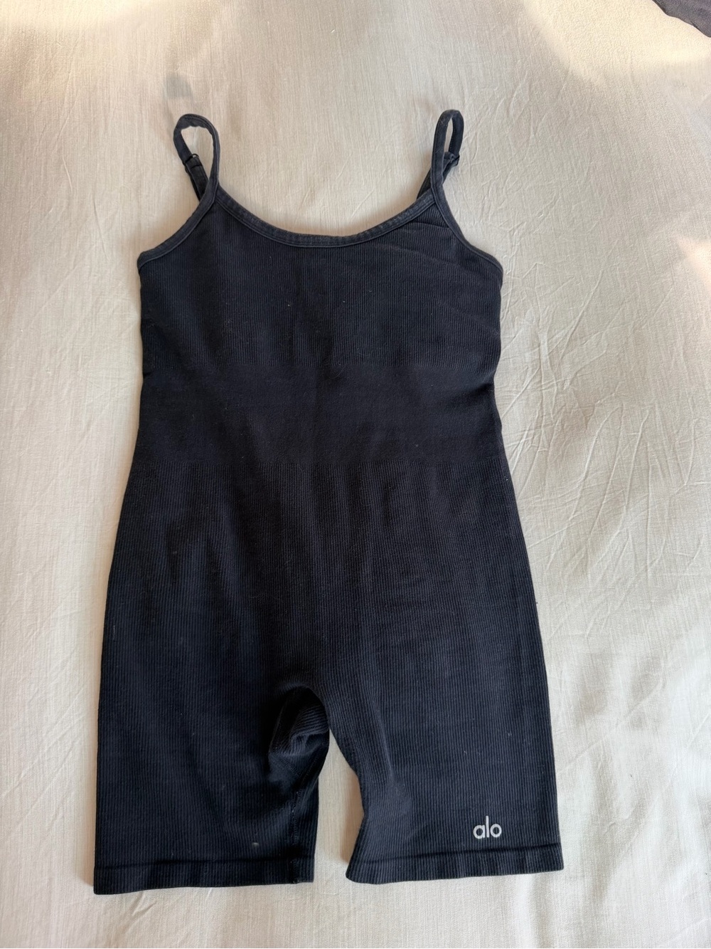 ALO Yoga  Black Ribbed One-Piece Tank Short Romper